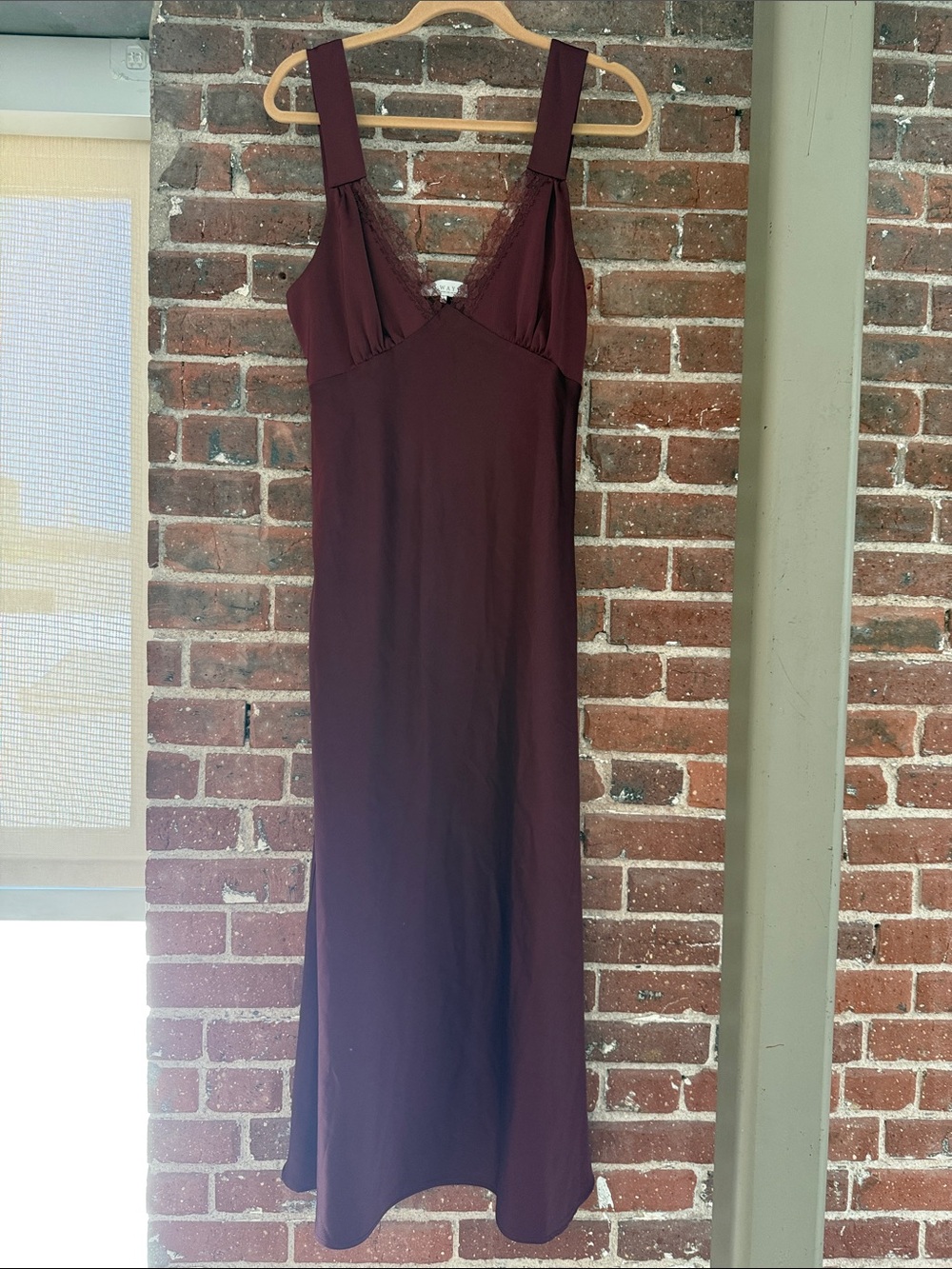 Wayf Lace-Trim V-Neck Slip Dress in Wine